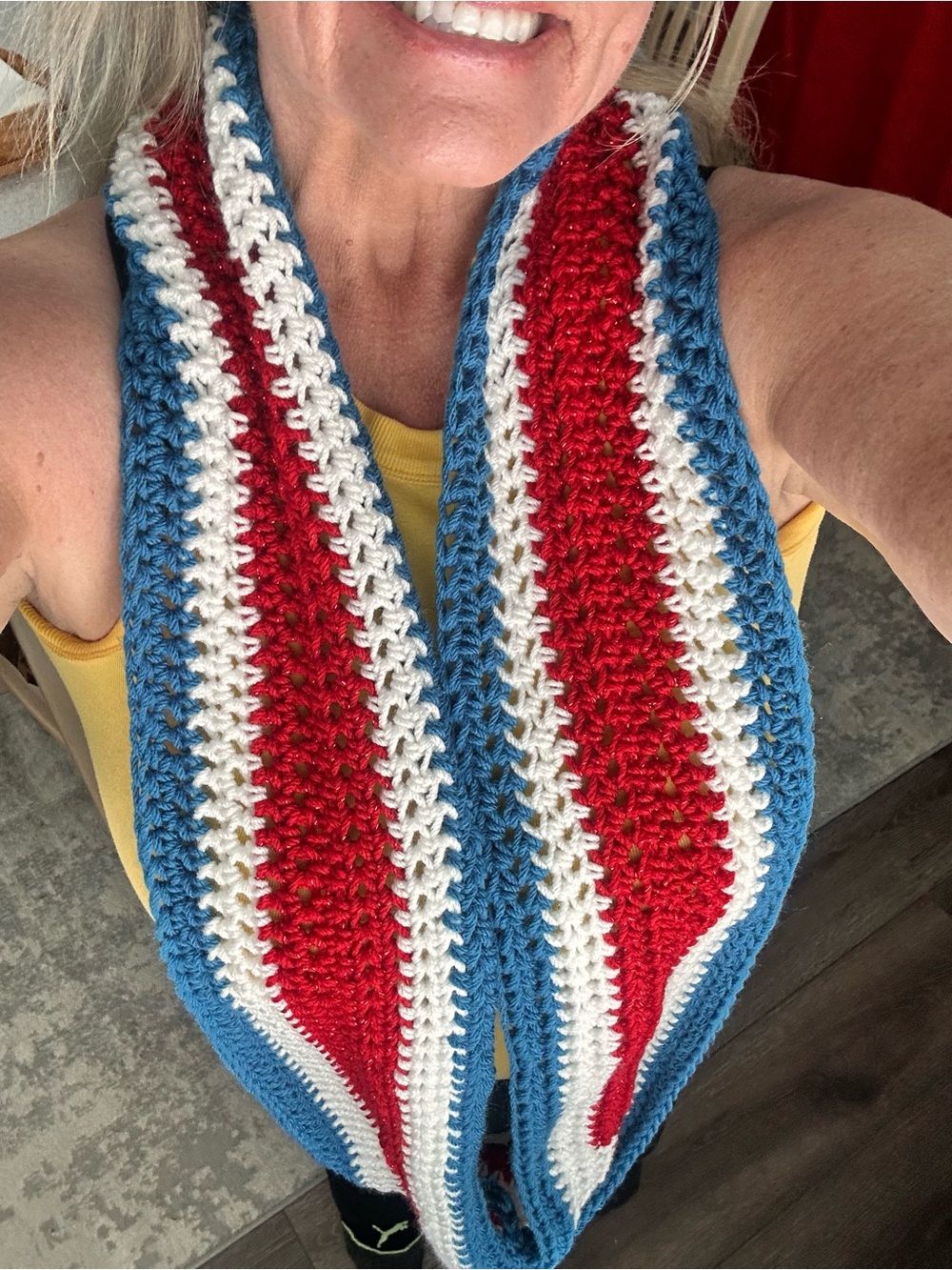Handmade Red, White & Blue Crochet Scarf
